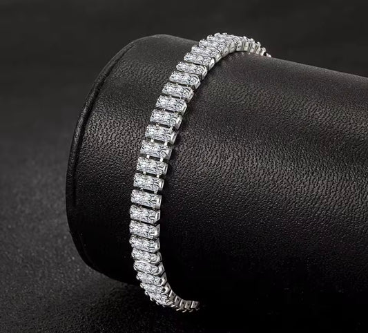 925 Sterling Silver Baguette-Cut Tennis Bracelet – Luxury Iced Out Design