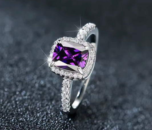 Elegant Purple Zircon Engagement Ring – Silver-Plated Women’s Wedding Jewelry