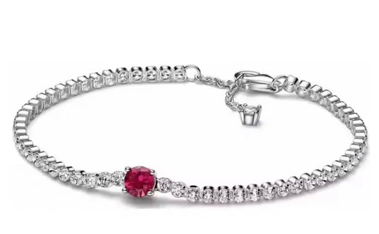 925 Silver Tennis Bracelet with Red Crystal – Adjustable 16–20cm