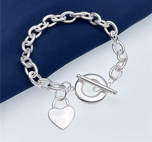 925 Silver Y2K Heart Lock Bracelet – Chunky Chain Style
