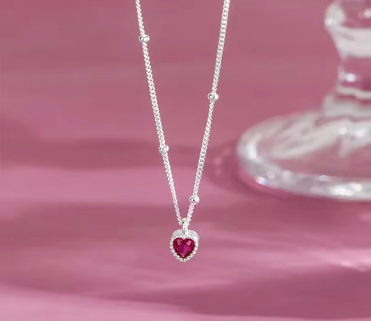 925 Sterling Silver Red Heart Pendant Necklace – Romantic Gift for Her