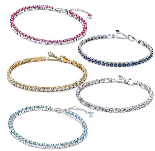 Elegant Crystal Tennis Bracelet – Adjustable 925 Silver-Plated Sparkle Chain (Multiple Colors)